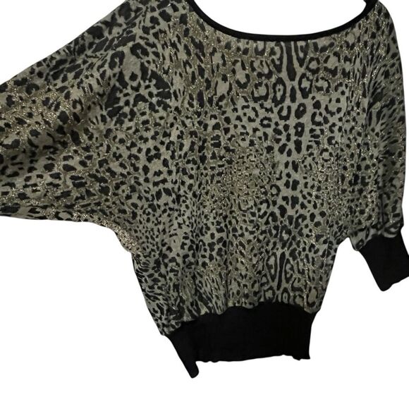 VINTAGE 80S BATWING LEOPARD PRINT OFF SHOULDER SWEATER TOP FLASHDANCE MOBWIFE S - Picture 6 of 11